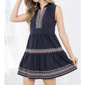 THML Navy Embroidered Mini Dress NWT